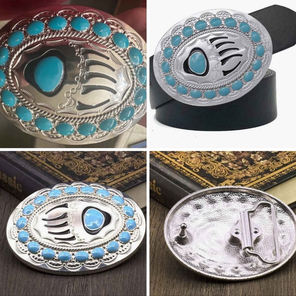 New silver and turquoise Bear claw belt buckle